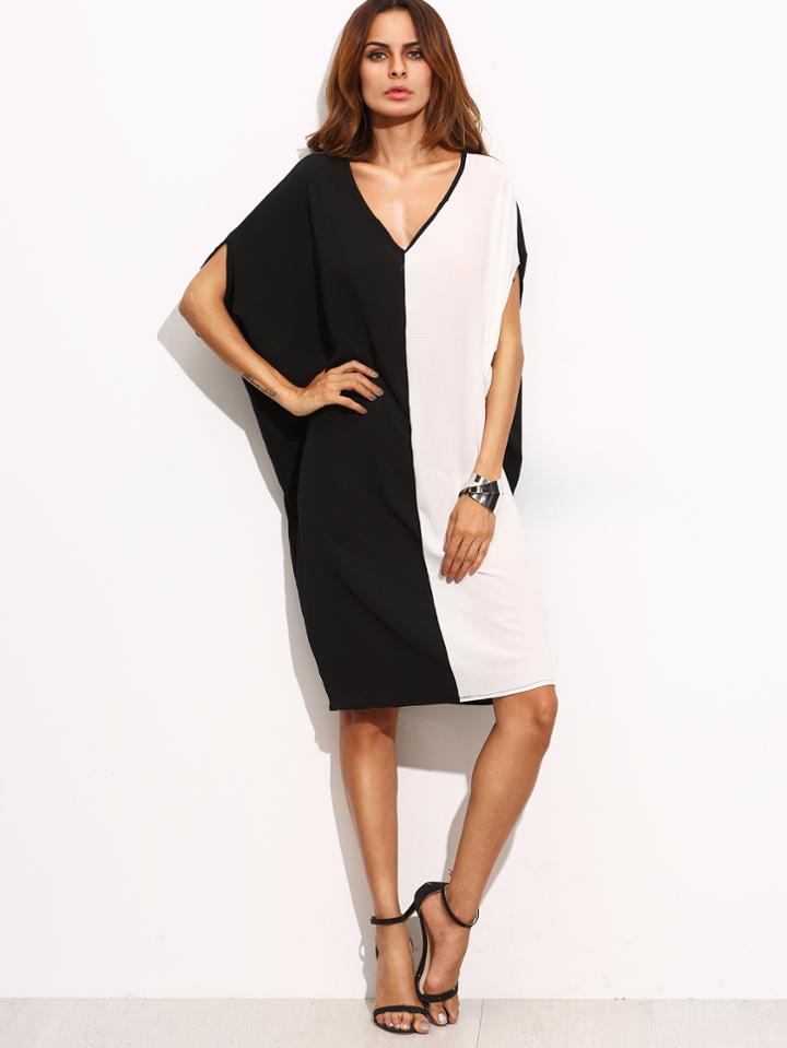 Romwe Contrast Dolman Sleeve Cocoon Dress
