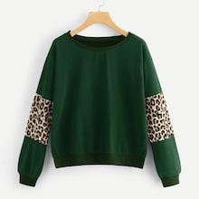 Romwe Contrast Panel Leopard Sweatshirt