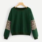 Romwe Contrast Panel Leopard Sweatshirt