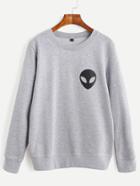 Romwe Light Grey Alien Print Sweatshirt