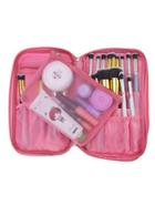 Romwe Pink Zipper Makeup Bag With Small Mesh Bag