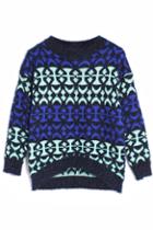 Romwe Mixed Pattern Blue Sweater