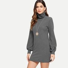 Romwe High Neck Marled Solid Dress