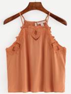Romwe Brown Eyelet Embroidered High Cami Top