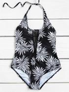 Romwe Printed Mesh Detail One Piece Swimsuit