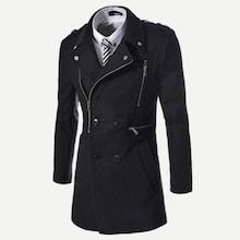 Romwe Men Double Breasted Zipper Detail Coat