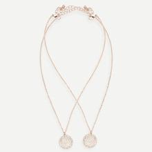 Romwe Rhinestone Detail Metal Pendant Necklace 2pcs