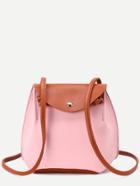Romwe Pink Faux Leather Contrast Flap Bag