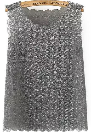 Romwe Scalloped Neck Slim Grey Vest