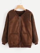 Romwe Raglan Sherpa Sleeve Suede Coat