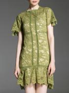 Romwe Green Crew Neck Shift Lace Dress