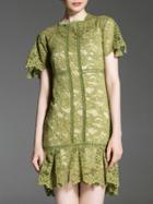 Romwe Green Crew Neck Shift Lace Dress