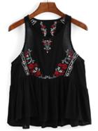 Romwe Embroidered Flounce Tank Top
