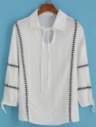 Romwe Lapel With Bow Embroidered Blouse