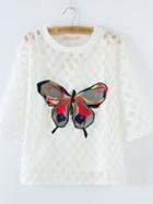 Romwe White See Through Butterfly Embroidery Blouse With Strap