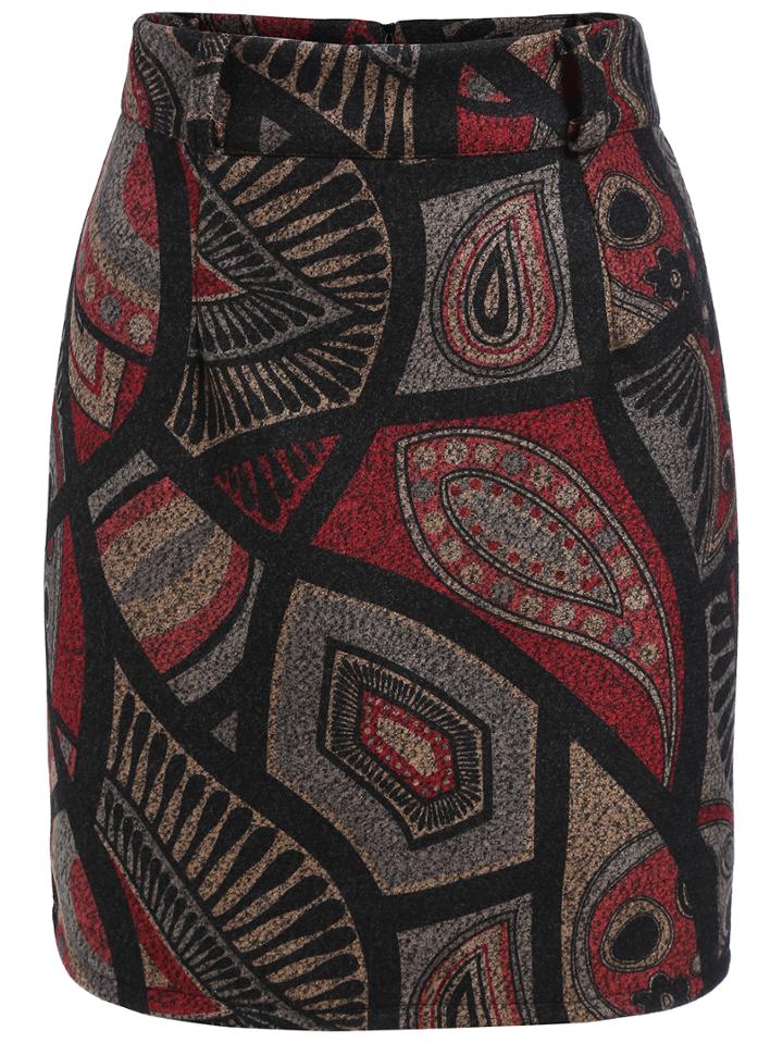 Romwe Paisley Print Split Back Skirt