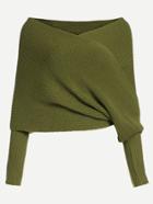 Romwe Olive Green Off The Shoulder Cross Wrap Sweater