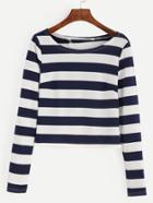 Romwe Color Block Striped Open Back T-shirt