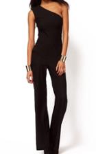 Romwe Oblique Shoulder Wide Leg Jumpsuit