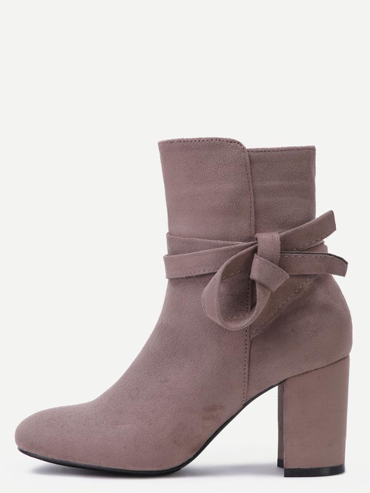 Romwe Khaki Faux Suede Tie Detail Boots