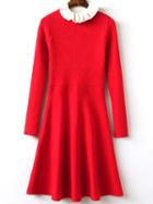 Romwe Ruffle Collar A-line Jersey Red Dress
