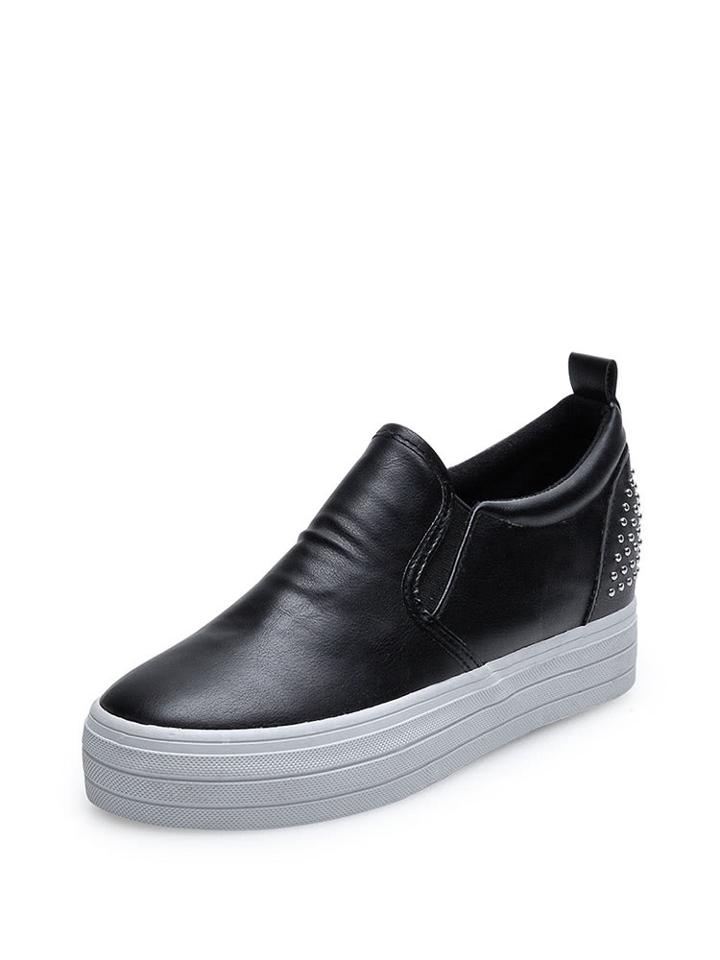 Romwe Studded Detail Pu Flatform Sneakers