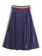 Romwe Striped Trim Zipper Back Pleated Skirt