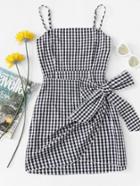 Romwe Knot Side Checked Cami Dress