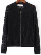 Romwe Lace Black Jacket With Zipper