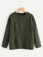 Romwe Drop Shoulder Rolled Trim Cable Knit Sweater
