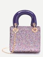 Romwe Multicolor Chain Detail Sequin Handbag With Double Handle