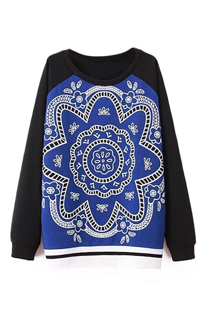 Romwe Retro Totem Print Loose Sweatshirt