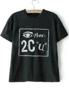 Romwe Black Short Sleeve Eye Embroidered T-shirt