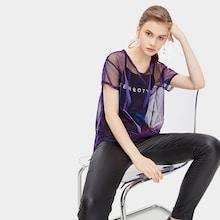 Romwe Sheer Mesh Panel Tee With Letter Print Cami Top
