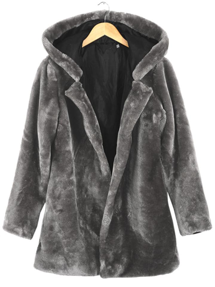 Romwe Hooded Long Sleeve Grey Coat