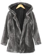Romwe Hooded Long Sleeve Grey Coat