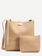 Romwe Beige Pebbled Faux Leather Crossbody Bag With Makeup Bag