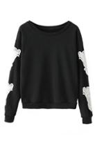 Romwe Lace Crochet Black Sweatshirt