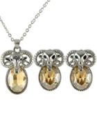 Romwe Yellow Gemstone Sheep Necklace With Earrings