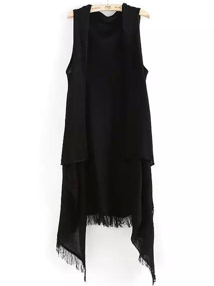 Romwe Open Front Tassel Black Vest
