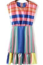 Romwe Vertical Striped Peplum Hem Dress
