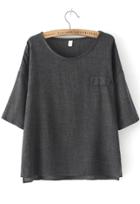 Romwe Dip Hem With Pocket Grey T-shirt