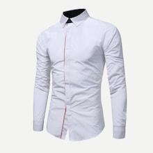 Romwe Men Roll Up Sleeve Plain Shirt