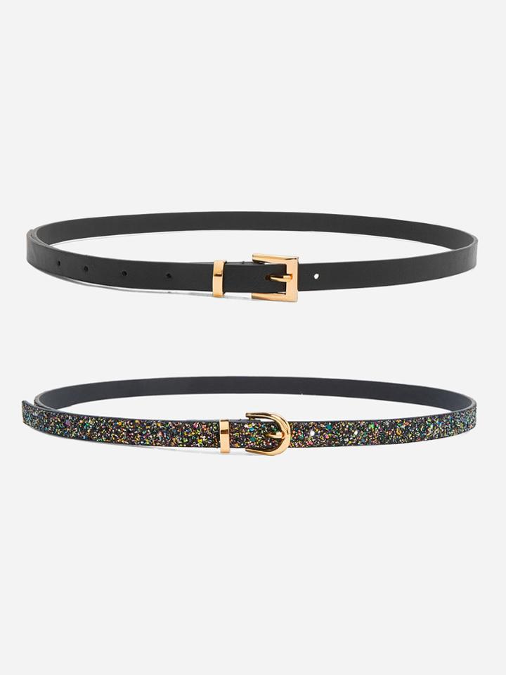 Romwe Glitter Skinny Belt 2pcs