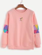 Romwe Pink Patchwork Print Sweatshirt