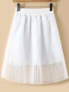 Romwe Elastic Waist Mesh Pleated White Skirt