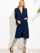 Romwe Navy One Button Duster Coat With Lovely Patch