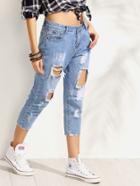 Romwe Blue Distressed 3/4 Length Jeans