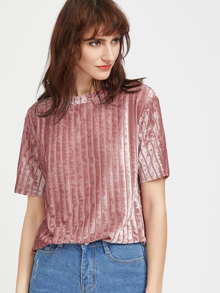 Romwe Ribbed Velvet Tee