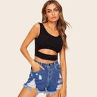 Romwe Cutout Solid Crop Top